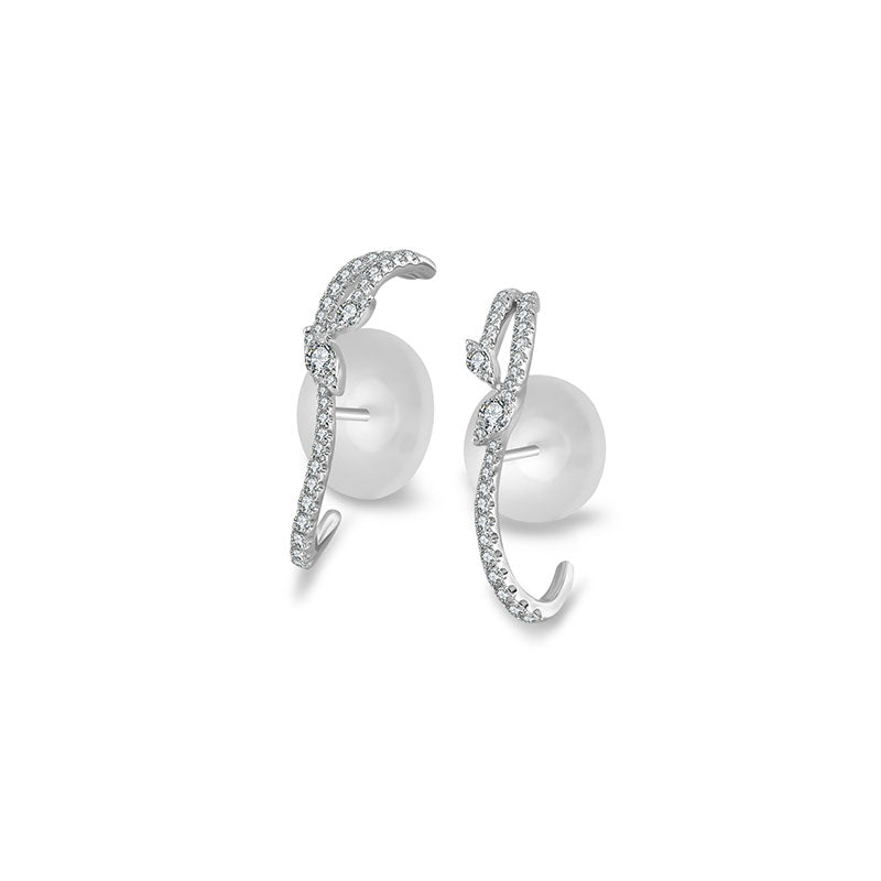 18k Gold Twisted Shape Half Hoop Diamond Earring - Genevieve Collection