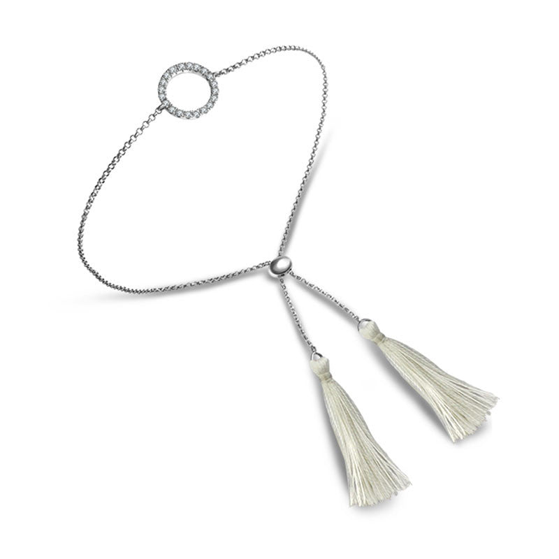 18k Gold Round Shape Diamond Bracelet with White Tassel - Genevieve Collection