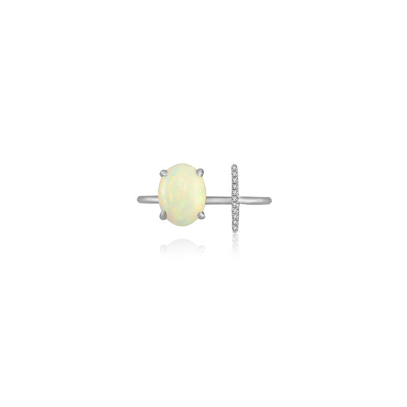 18k Gold Opal Open Diamond Ring With Vertical Line Shape - Genevieve Collection