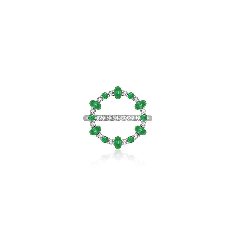 18k Gold 2 ways Beaded Emerald and Diamond Ring - Genevieve Collection