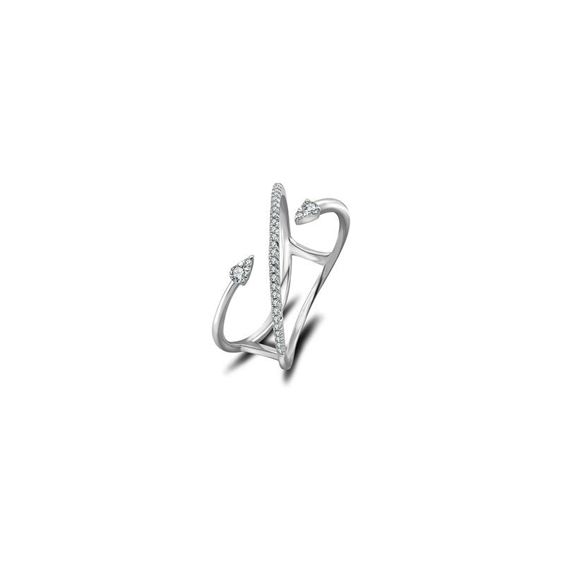 18k Gold Double Arrow Spiral Diamond Ring - Genevieve Collection