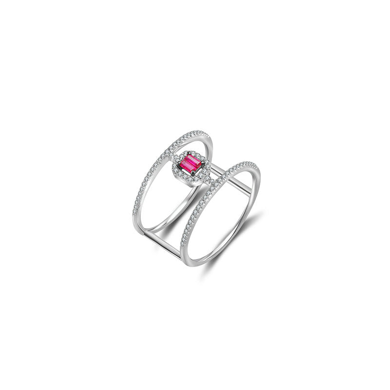 18k Gold Double Line Shape Ring with Ruby - Genevieve Collection