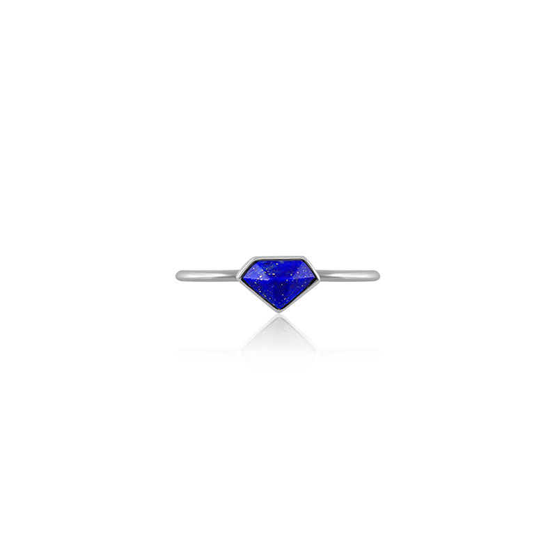 18k Gold Diamond Shape Lapis Ring - Genevieve Collection