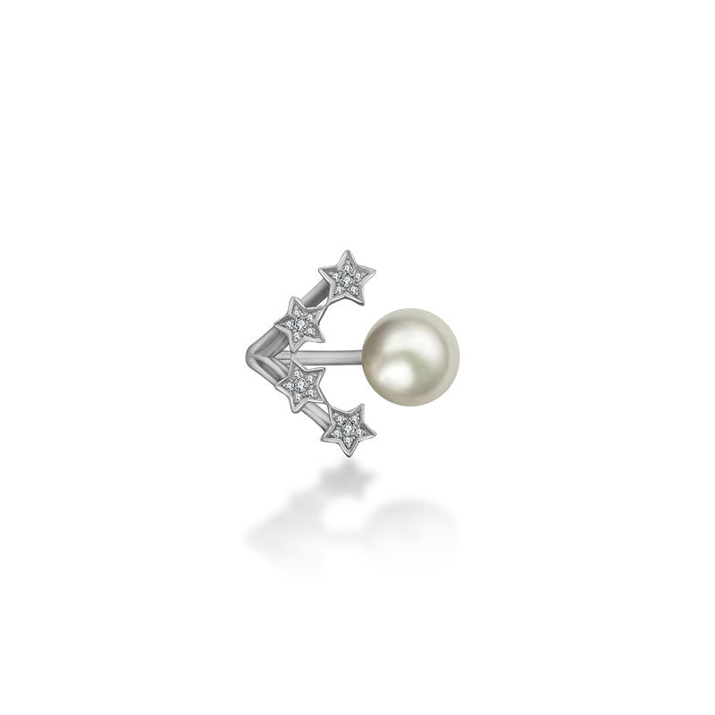 18k Gold Quadruple Star Open Diamond Ring With Pearl - Genevieve Collection