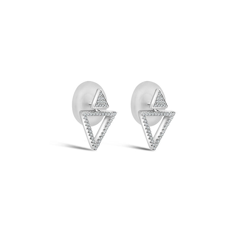18k Gold 2 way Triangle Shape Diamond Earring - Genevieve Collection