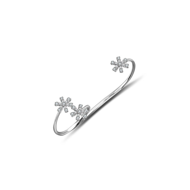 18k Gold Flower Pattern Diamond Double Ring - Genevieve Collection