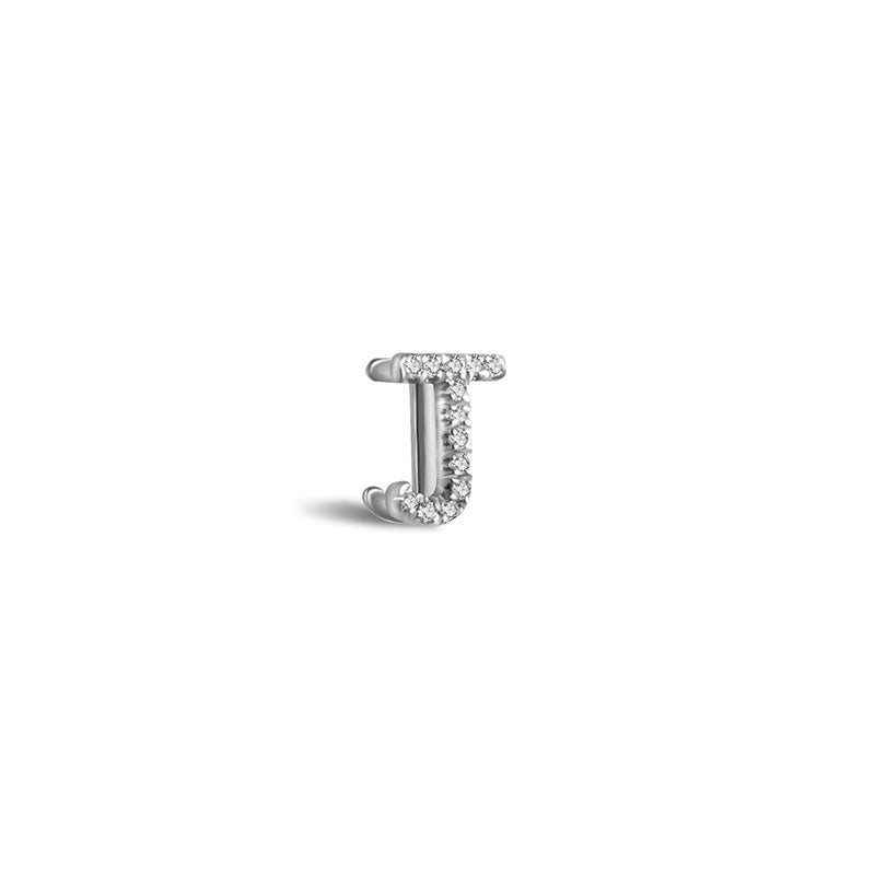 18k Gold Initial Letter "J" Diamond Pandent + Necklace - Genevieve Collection