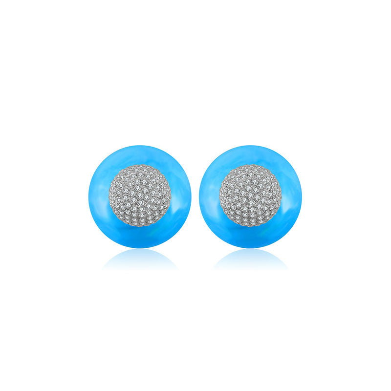 18k Gold 2 Ways Turquoise Diamond Earring in Half Round sphere - Genevieve Collection
