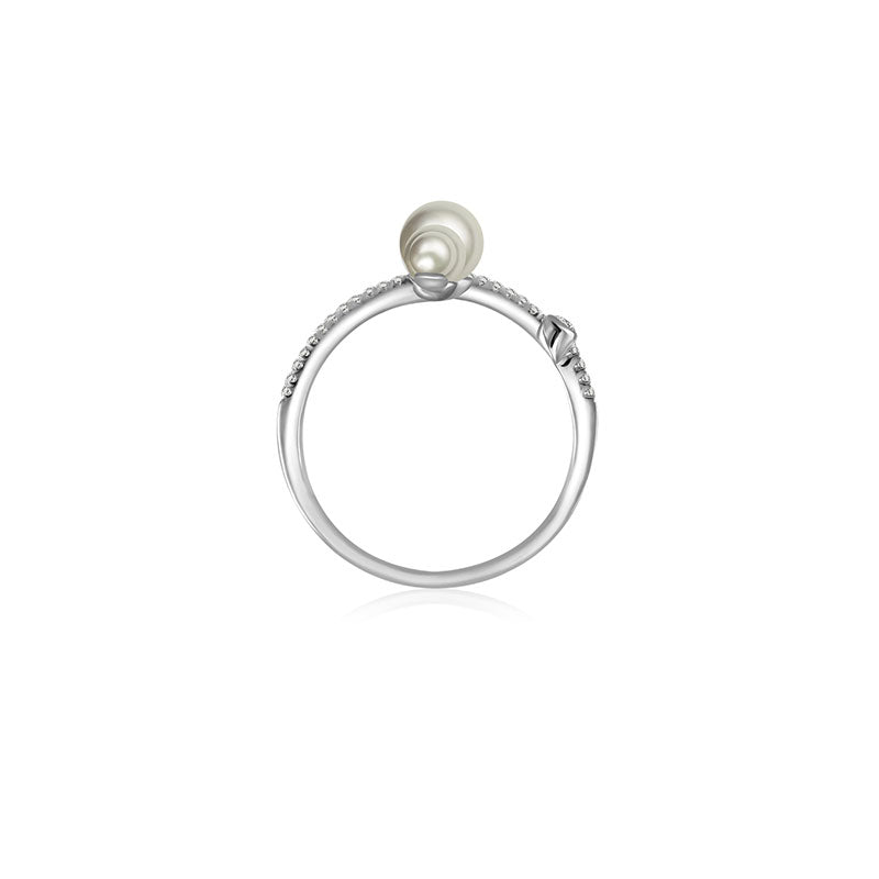 18k Gold Pearl Double Open Diamond Ring - Genevieve Collection
