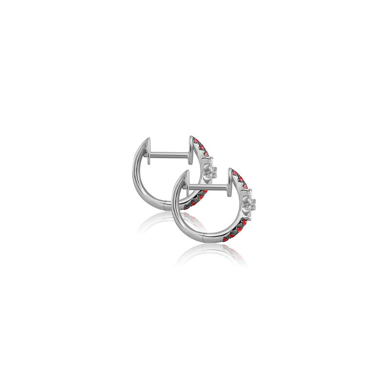 18k Gold Hoop Diamond And Ruby Earring with Flower Pattern - Genevieve Collection