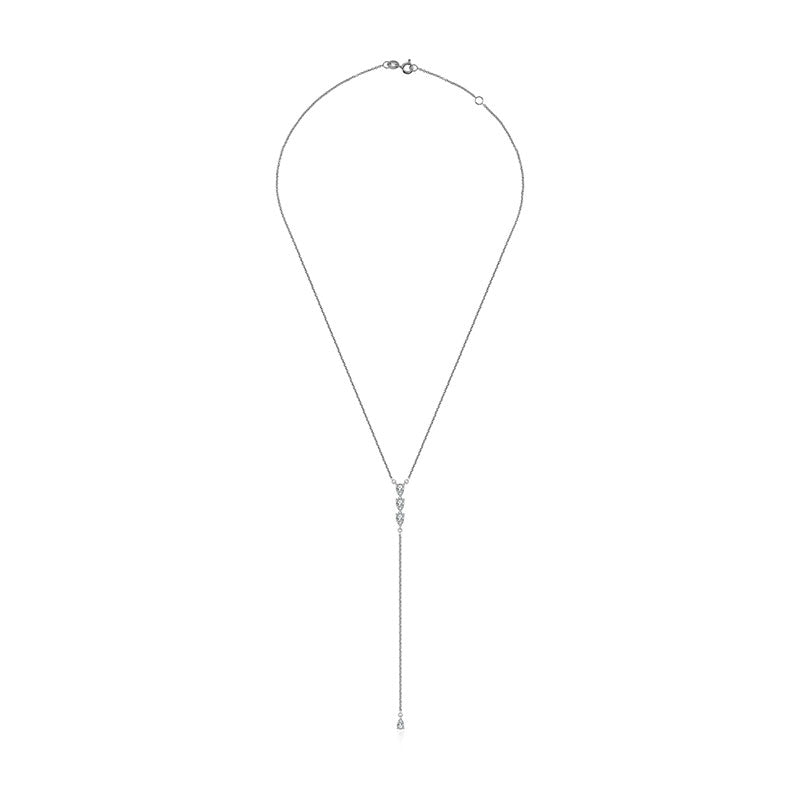 18k Gold Triple Drop Shape Dangling Diamond Necklace - Genevieve Collection