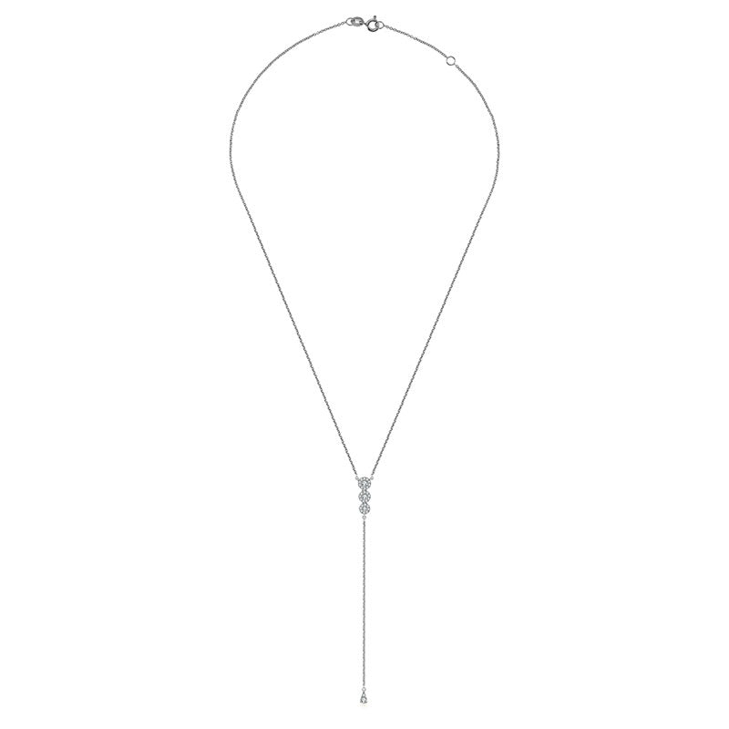 18k Gold Triple Round Shape Dangling Diamond Necklace - Genevieve Collection