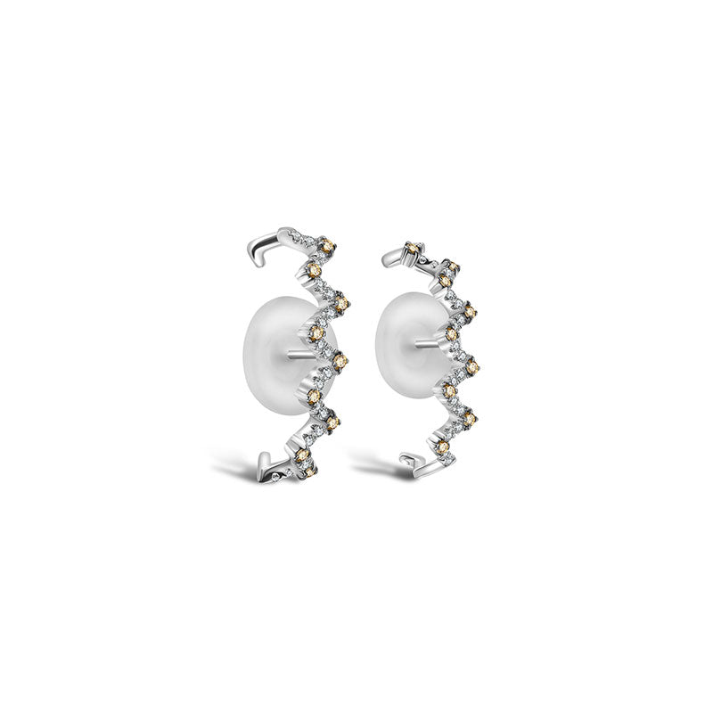 18k Gold Black and White Block Pattern Half Hoop Diamond Earring - Genevieve Collection