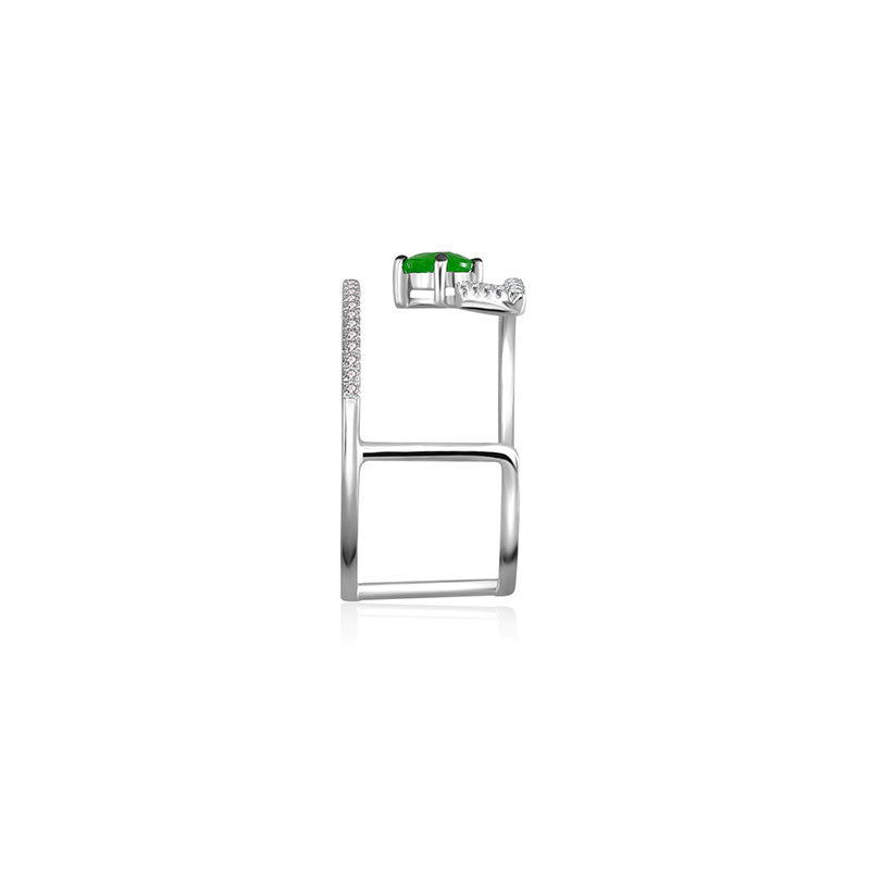 18k Gold Diamond Double Ring with Emerald - Genevieve Collection