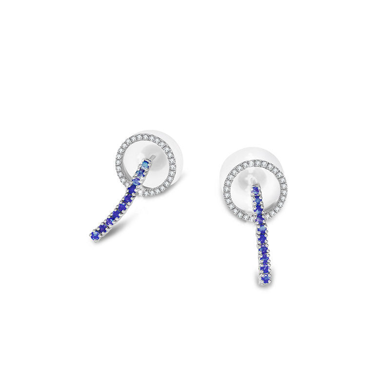 18k Gold Hollow Round Shape with Line Sapphire Earring - Genevieve Collection
