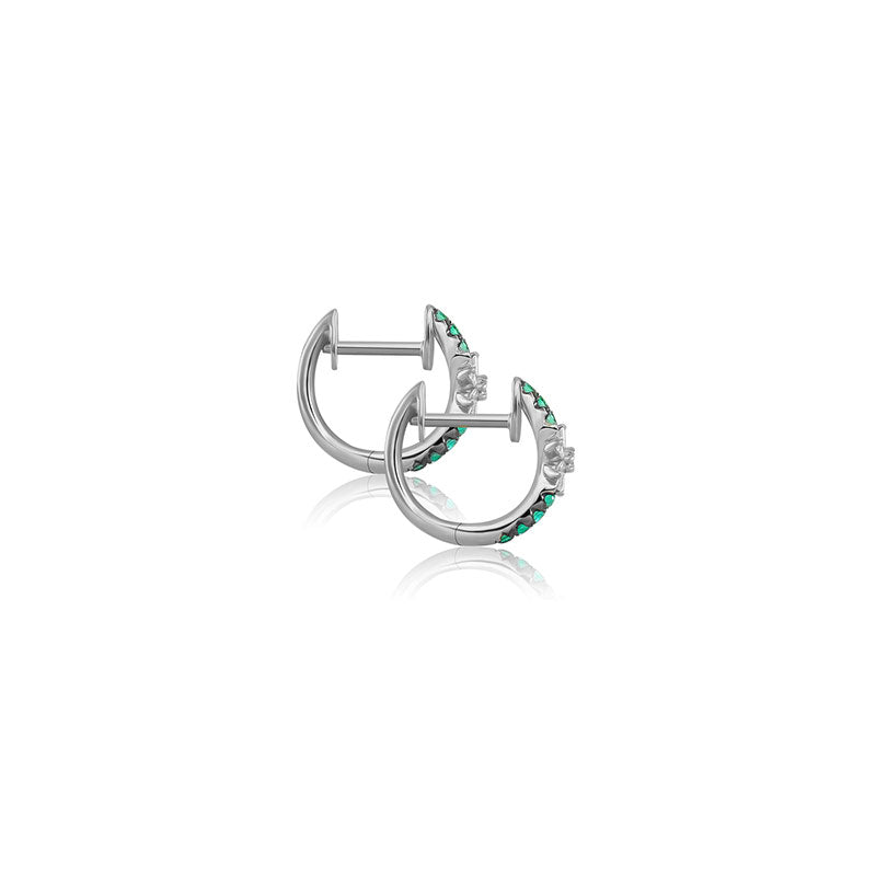 18k Gold Hoop Diamond And Emerald Earring with Flower Pattern - Genevieve Collection