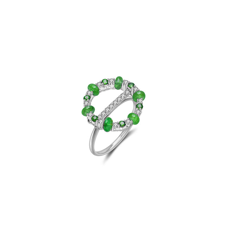 18k Gold 2 ways Beaded Emerald and Diamond Ring - Genevieve Collection