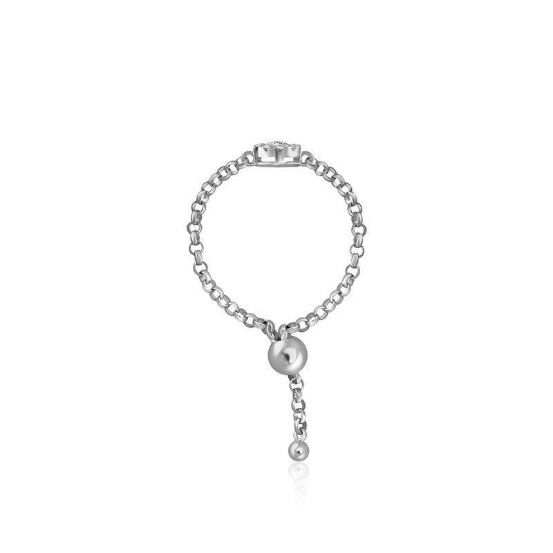 18k Gold Round Shape Diamond Adjustable Chain Ring - Genevieve Collection