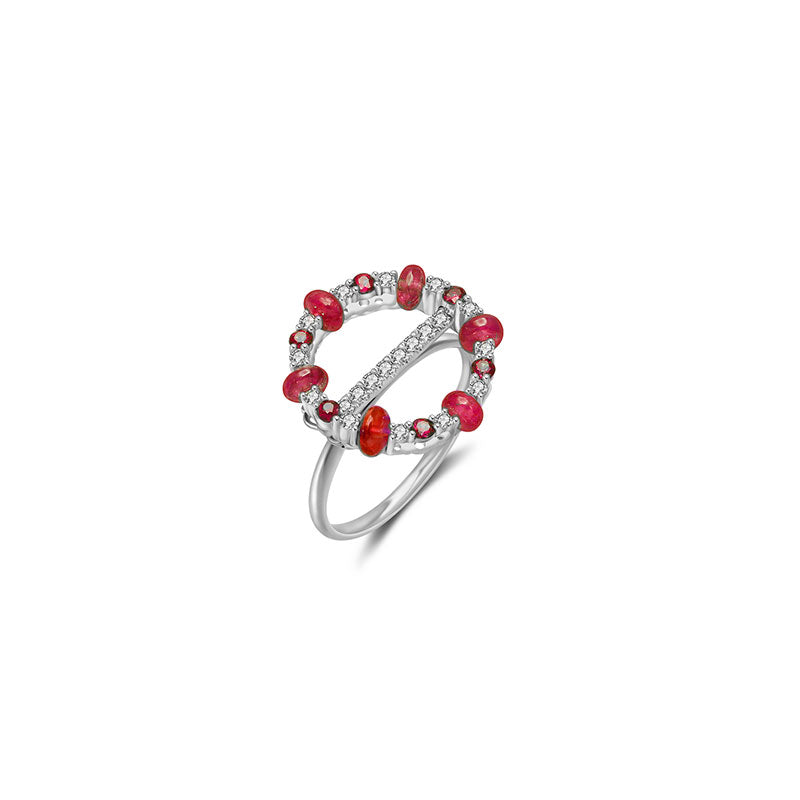 18k Gold 2 ways Beaded Ruby and Diamond Ring - Genevieve Collection