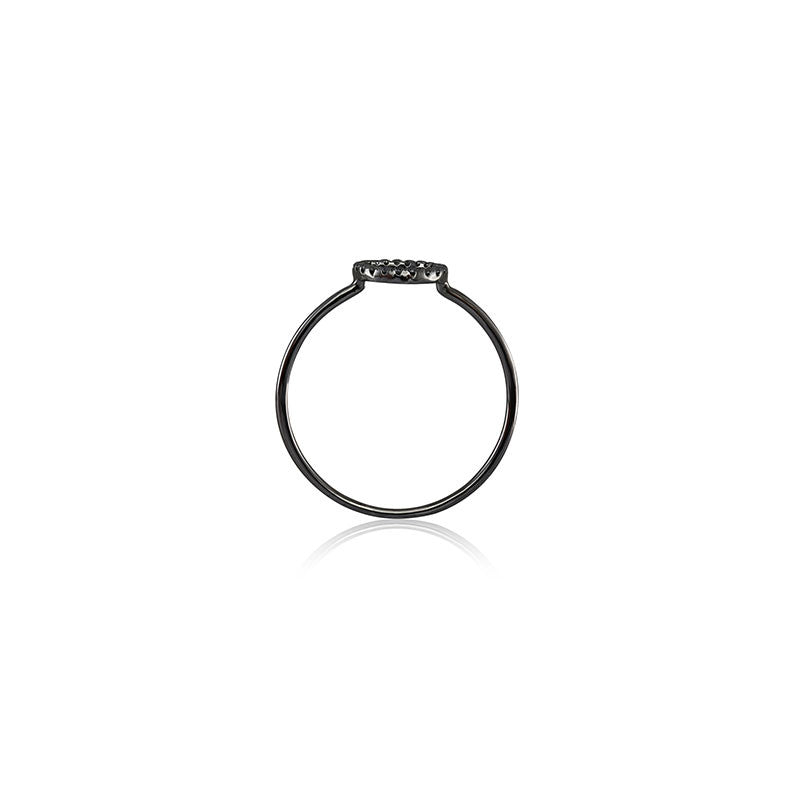 18k Gold Hollow Round Pave Black Diamond Ring - Genevieve Collection