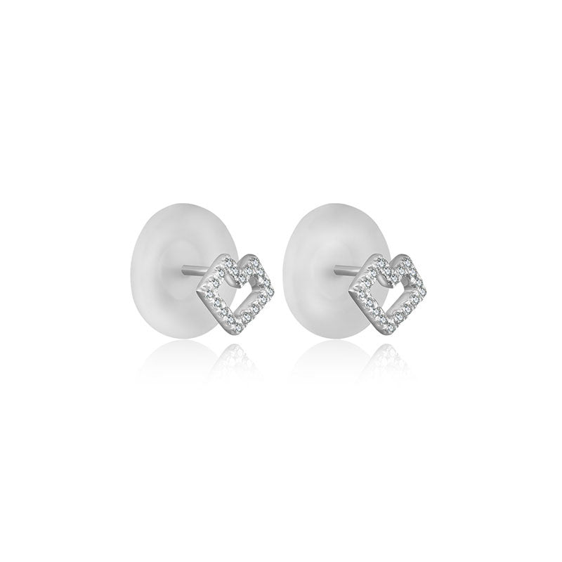 18k Gold Hollow Heart Shape Diamond Earring - Genevieve Collection