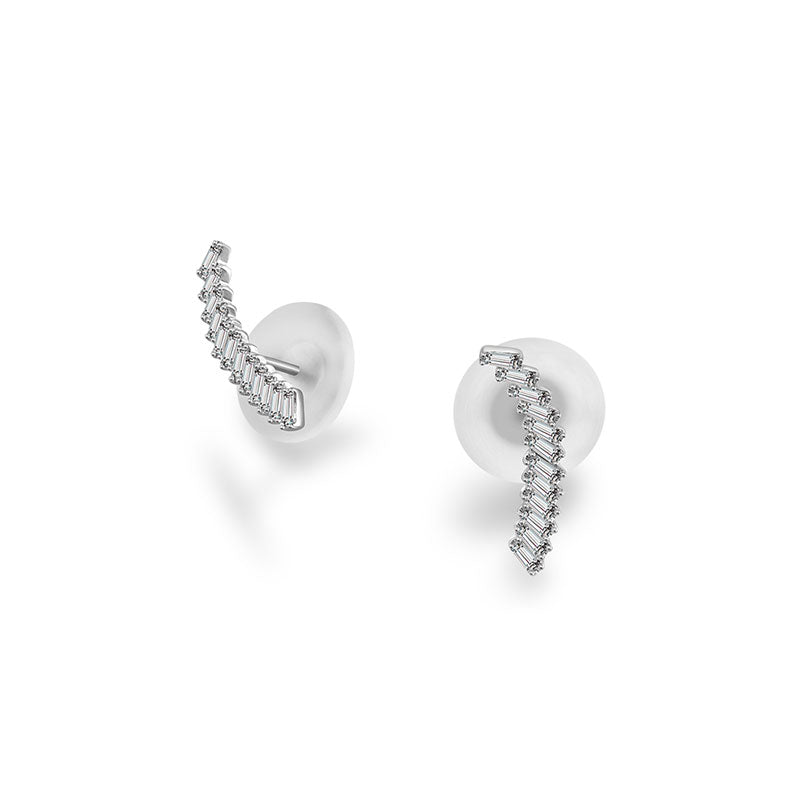18k Gold Curve Line with Rectangle Diamond Earring - Genevieve Collection