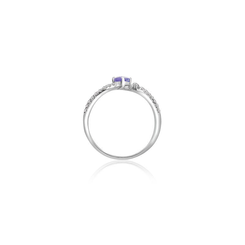 18k Gold Single Sapphire Connected Diamond Ring - Genevieve Collection