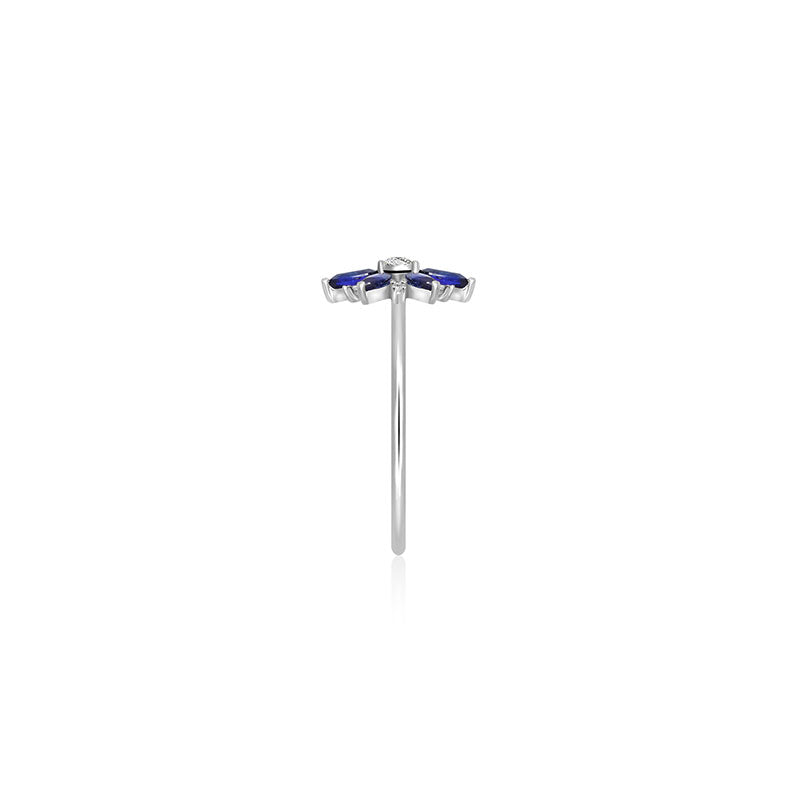 18k Gold Flower Shape Sapphire Diamond Ring - Genevieve Collection
