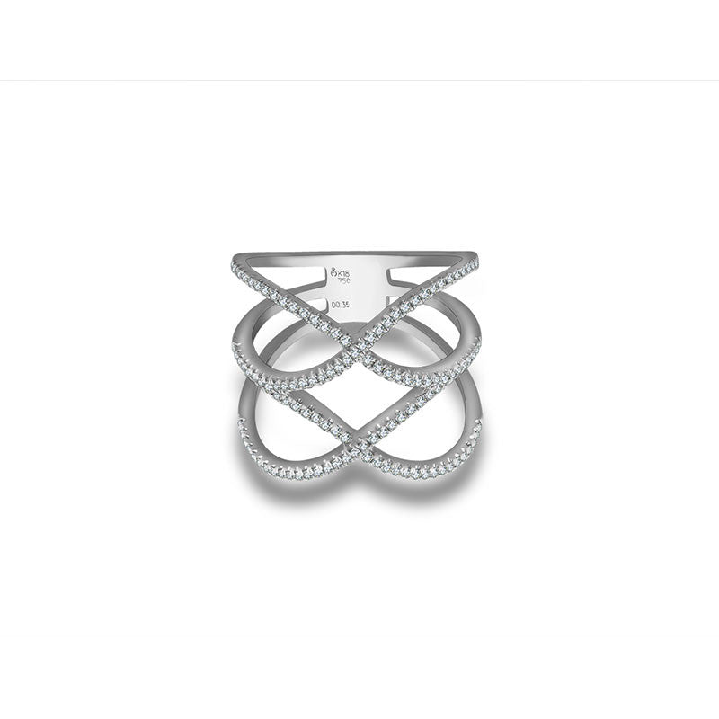 18k Gold Double Wave Diamond Ring - Genevieve Collection
