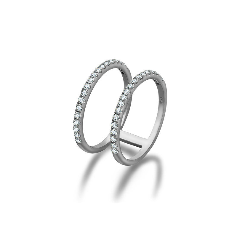 18k Gold Double Line Diamond Ring - Genevieve Collection