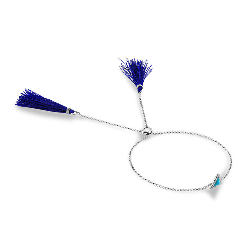 18k Gold Tetrahedron Shape Turquoise Diamond Bracelet with Blue Tassel - Genevieve Collection