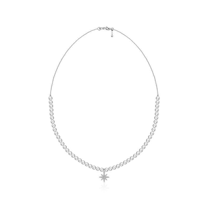 18k Gold Star Shape Diamond & Pearl Necklace - Genevieve Collection