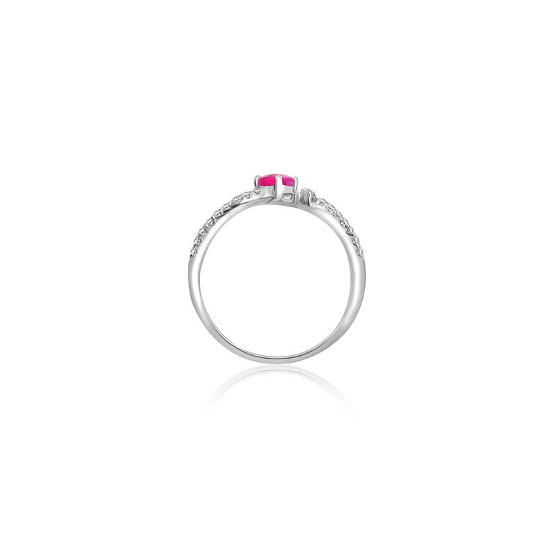 18k Gold Single Ruby Connected Diamond Ring - Genevieve Collection