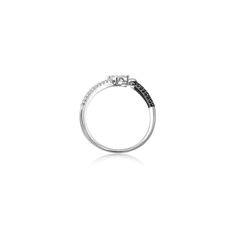 18k Gold Cross Diamond Open Ring with Black Diamond - Genevieve Collection