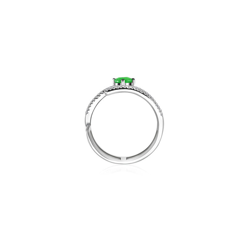18k Gold Diamond Double Ring with Emerald - Genevieve Collection