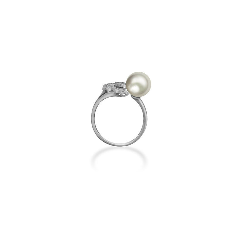 18k Gold Quadruple Star Open Diamond Ring With Pearl - Genevieve Collection