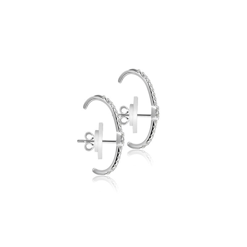 18k Gold Round Pattern Half Hoop Diamond Earring - Genevieve Collection