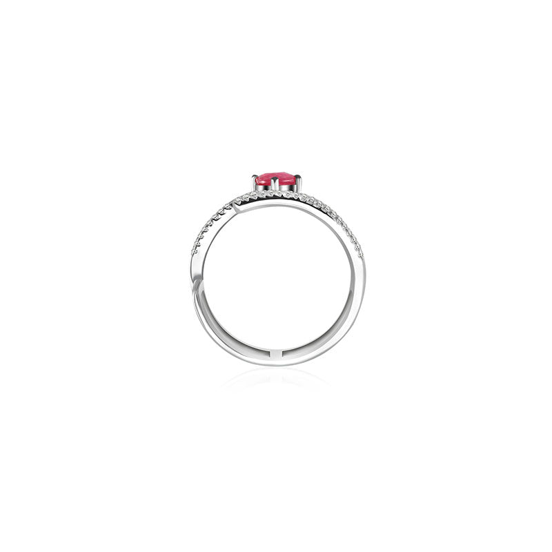 18k Gold Diamond Double Ring with Ruby - Genevieve Collection
