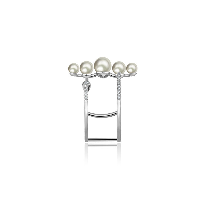 18k Gold Pearl Double Open Diamond Ring - Genevieve Collection