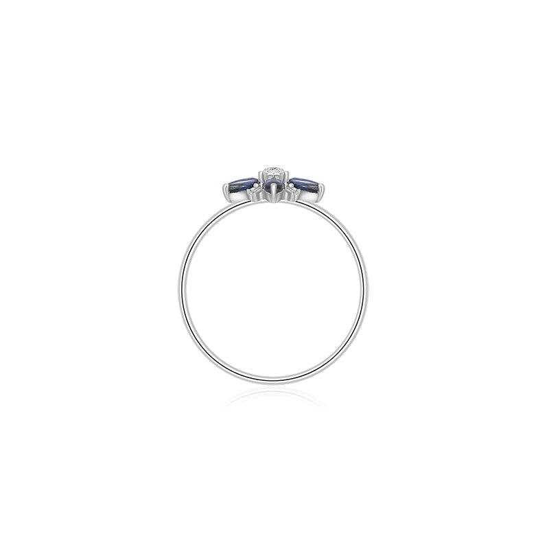 18k Gold Flower Shape Sapphire Diamond Ring - Genevieve Collection
