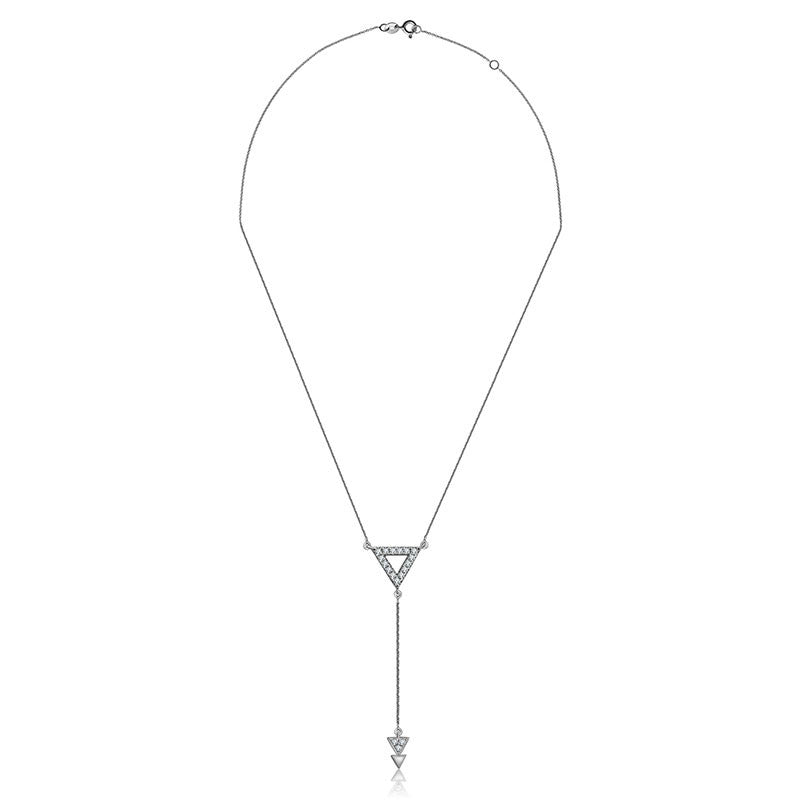18k Gold Hollow Triangle Dangling Diamond Necklace - Genevieve Collection