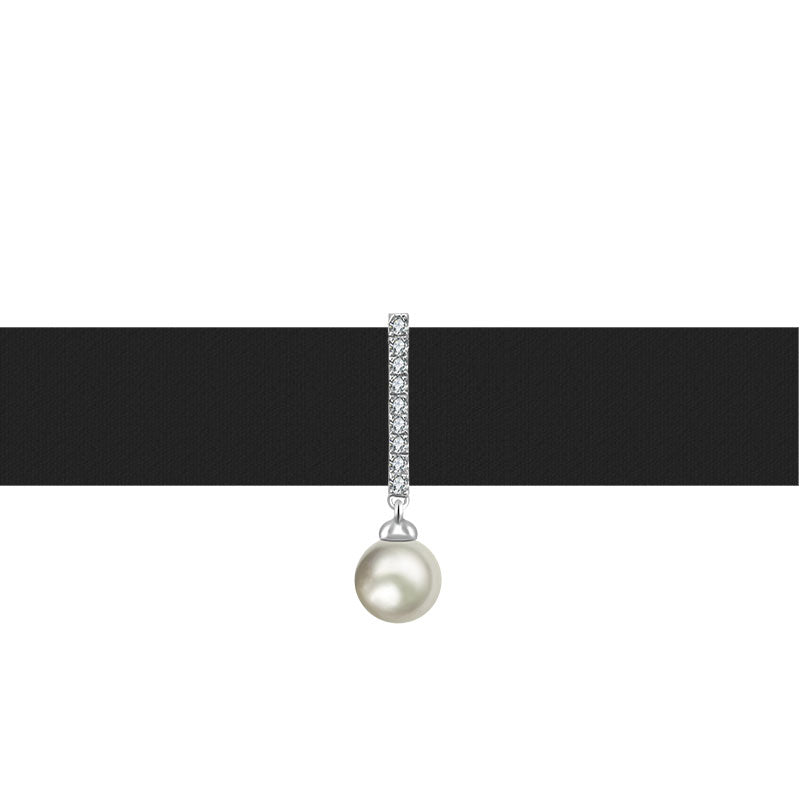 18k Gold 2 ways Line Shaped Diamond Necklace with Pearl - Genevieve Collection