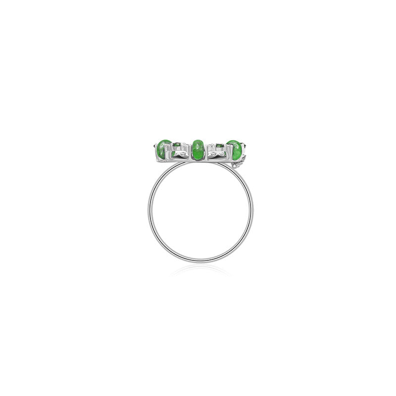 18k Gold 2 ways Beaded Emerald and Diamond Ring - Genevieve Collection