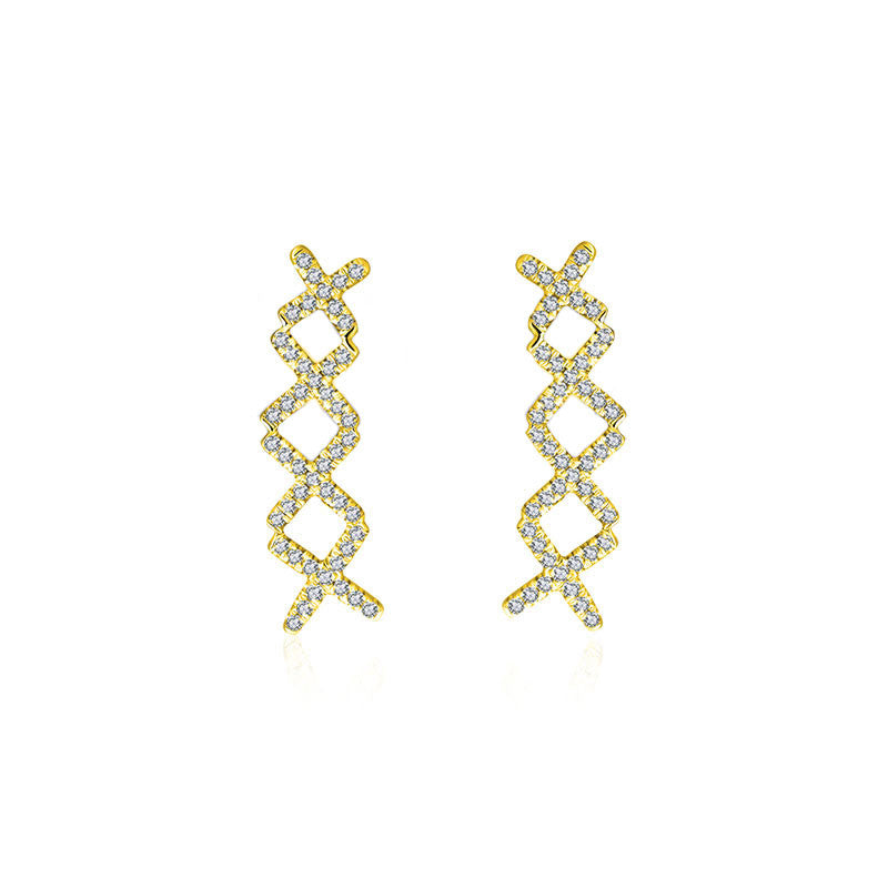 18k Gold Quadruple Cross Diamond Earring - Genevieve Collection
