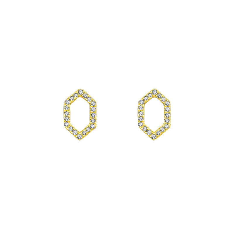 18k Gold Hollow Hexagonal Diamond Earring - Genevieve Collection