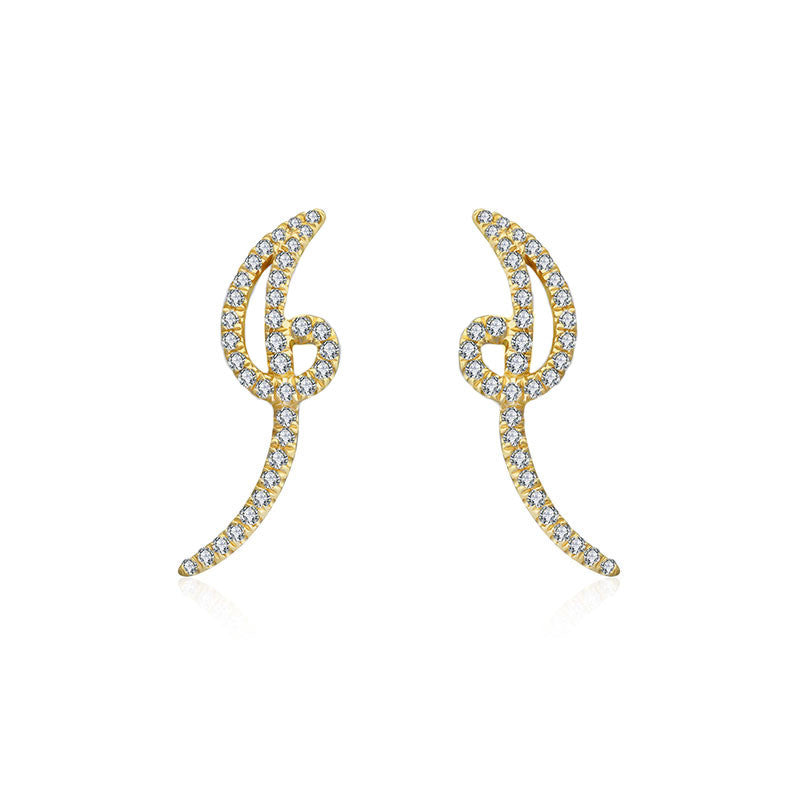18k Gold Script Letter "I" Diamond Earring - Genevieve Collection