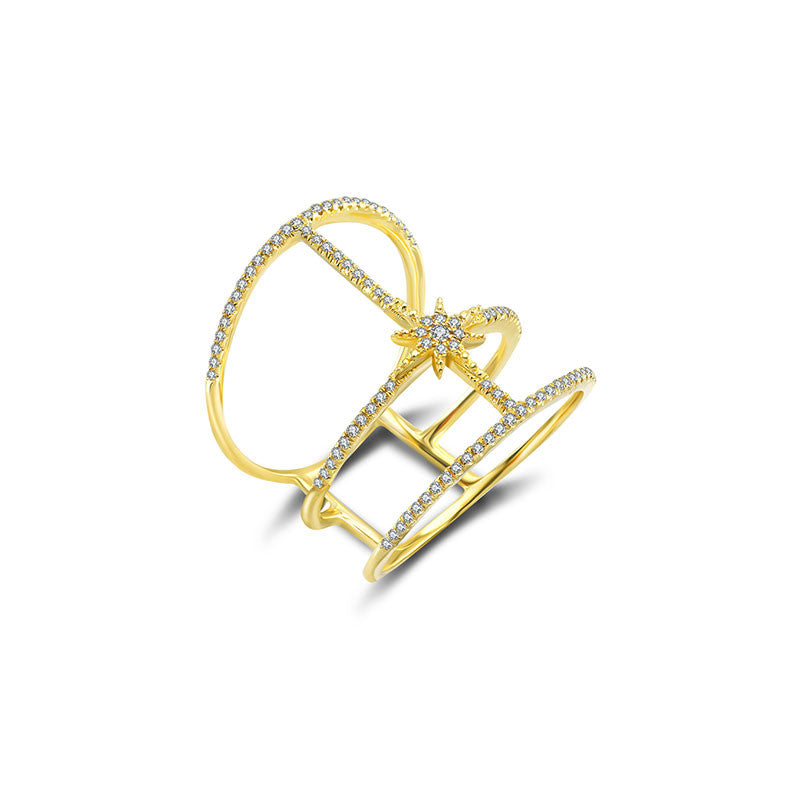 18k Gold Triple line Star Diamond Ring - Genevieve Collection
