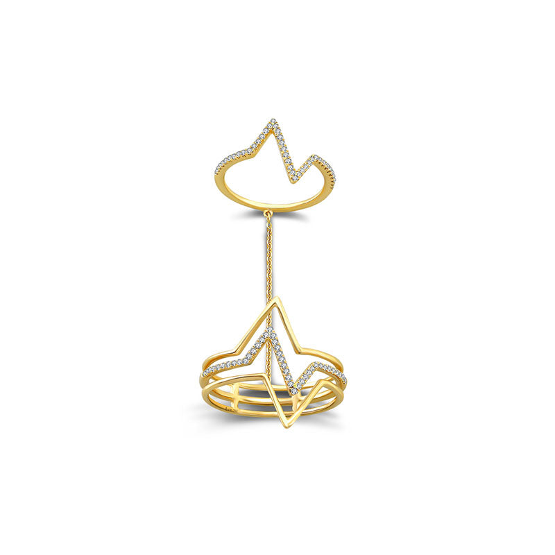 18k Gold Zigzag Connection Diamond Ring - Genevieve Collection