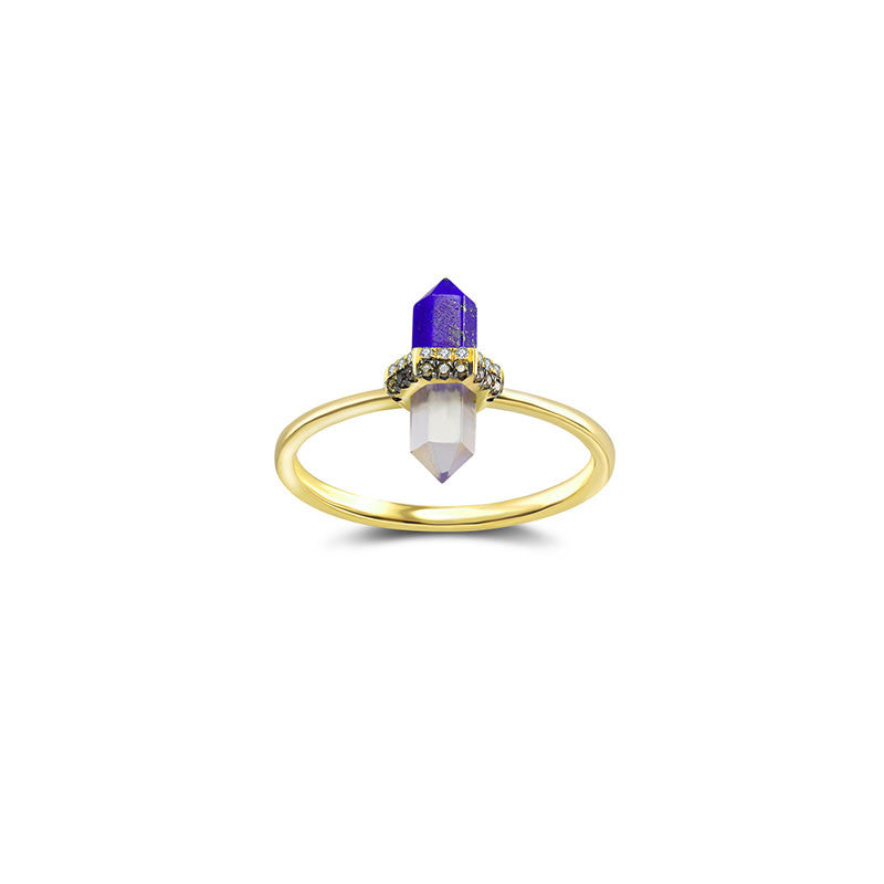 18k Gold Lapis And Quartz Diamond Ring - Genevieve Collection
