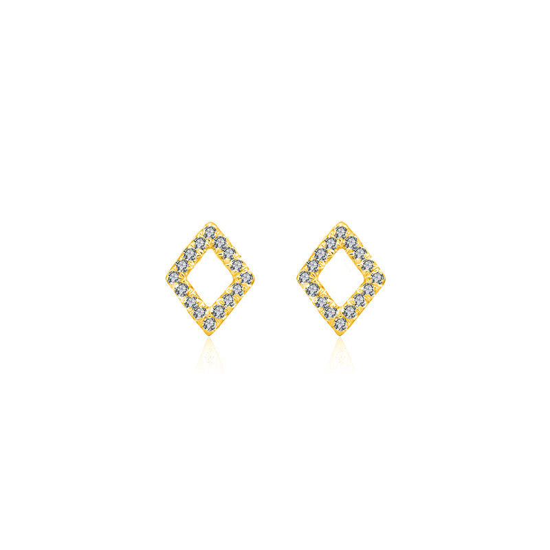 18k Gold Hollow Diamond Shape Diamond Earring - Genevieve Collection